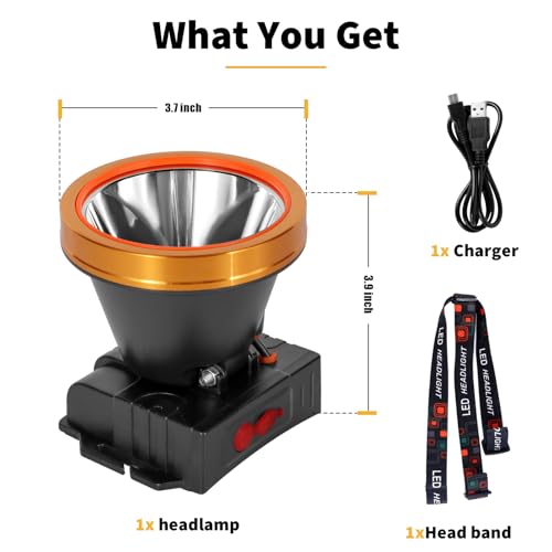 Lokilo Ultra-Bright LED Headlamp,High Lumen Rechargeable and Waterproof Headlight with Adjustable Headband for Night Work and Outdoor Use (Golden-White Light) - color: Golden-White light