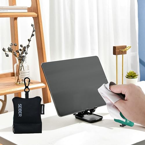 SEIBER Microfiber Lens Cleaning Cloth Screen Cleaner, Black, 2PCS | with Neoprene Pouch, For Glasses, Laptops, Cameras, Self-Closing Bottom,Ultra-Soft, Scratch-Free - color: Black