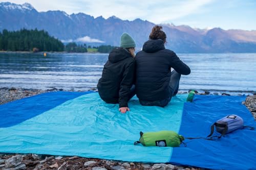 WEKAPO Beach Blanket Sandproof Waterproof, Extra Large Beach Mat, Oversized & Compact Sand Free, Quick Drying Beach Essentials for Vacation, Cruise, Picnic & Camping with Stakes - color: Blue, size: 9x10 FT (1～8 person)