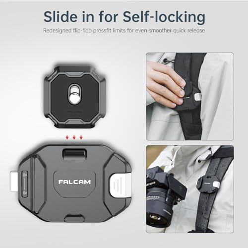FALCAM F38 Backpack Camera Clip V2 with Plate | Arca-Swiss Quick Release, 30kg/66lb Heavy Load, Dyneema Safety Strap, Belt & Strap Mount for DSLR Action Mirrorless – Black - size: Clip with Plate