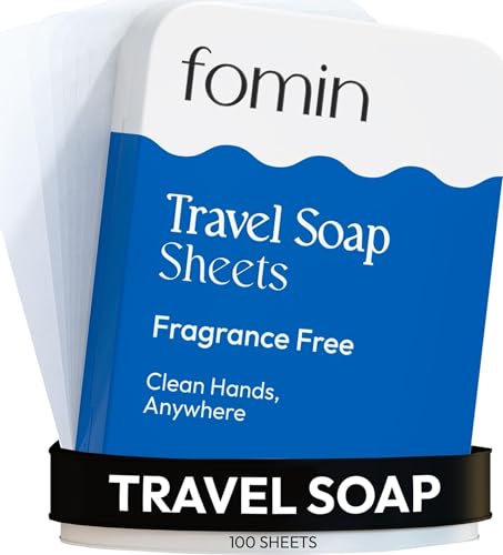FOMIN - Paper Soap Sheets for Traveling - 100 Unscented Portable Camping Soap Sheets for Travel in Tin - Dissolvable Mini Portable Travel Soap Sheet for Hand Washing - color: Unscented