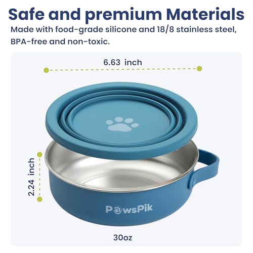 PawsPik 2-in-1 Travel Dog & Cat Bowl – Collapsible BPA-Free Silicone - color: Midnight Summit Blue