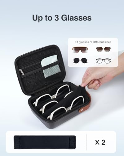 Luxtude Travel Sunglasses Organizer Case, Hard Shell Sunglasses Travel Case - color: Black-3 Pairs