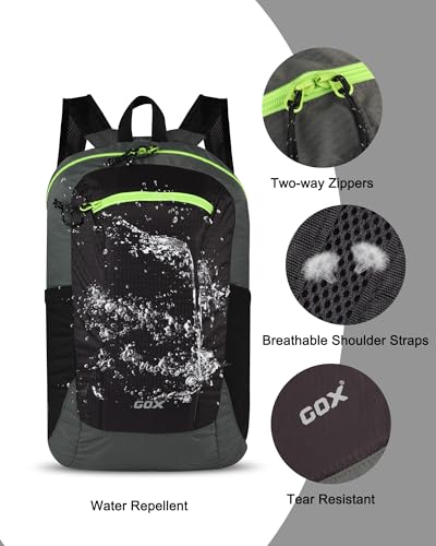 GOX Foldable 20l Backpack For Travel Lightweight Hiking Packable Daypack for Men Travel Camping Outdoor Bag Women (Black) - color: Black