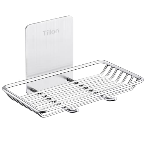 Self Adhesive Bar Soap Dish for Shower, Bathroom Soap Holder Wall Mount – Stainless Steel, Silver - color: Silver