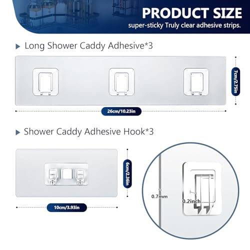 Shower Caddy Adhesive Replacement Hooks, Strong Waterproof Strips, No Drilling for Bathroom Shelves, Kitchen Racks, and Soap Holders (Transparent-6 Pack 1&3 Hook) - color: Transparent-6 Pack 1&3 Hook
