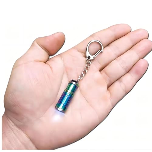 e1 Smallest Keychain Flashlight Tiny Micro Mini Key Ring Light Bright Long Lifetime Waterproof for Everyday EDC Emergency Dog Walking Sleeping Reading Nice Gift (Colorful Stainless Steel) - color: Color steel
