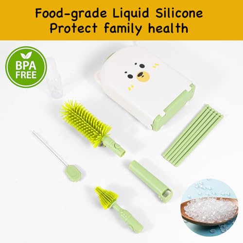 Travel Bottle Washing Kit with Storage Case, 7-in-1 Baby Travel Bottle Cleaner Kit for Travel and Home, All-in-One Baby Bottle Brush Set with Drying Rack for Bottles and Breast Pump Parts (Green) - color: Green