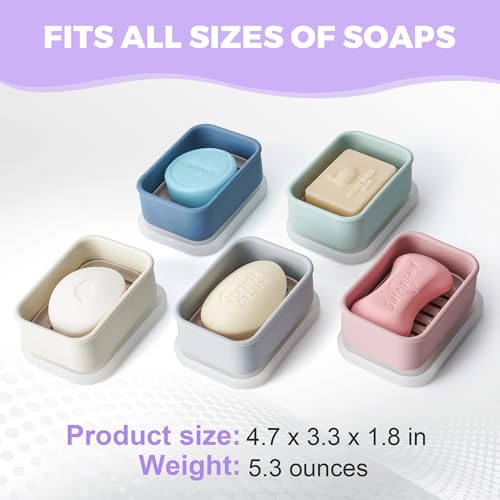 Compact Leakproof Travel Soap Case with Lid & Silicone Strap - Portable Draining Soap Bar Holder for Gym, Bathroom, Camping - Lightweight Silicone Soap Dish Container (Purple) - color: Purple