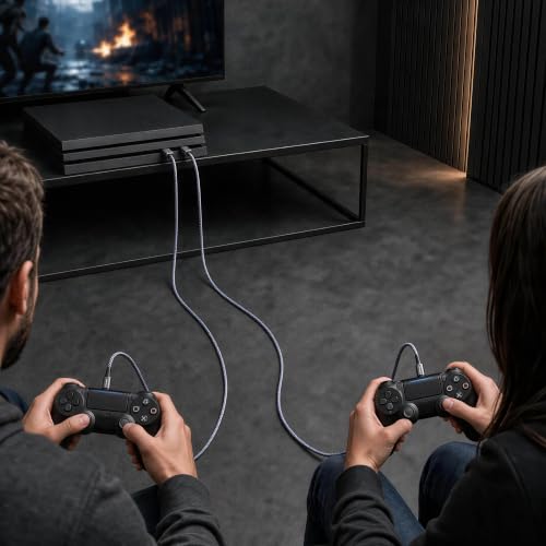 6ft Micro USB Cable 2-Pack, Heavy Duty Pet-Proof Braided Android Charger Cord, Fast Charging Wire with 25000+ Bend Lifespan for PS4 Controller, Kindle & Legacy Tech (Space Grey) - color: Space Grey, size: 6Ft