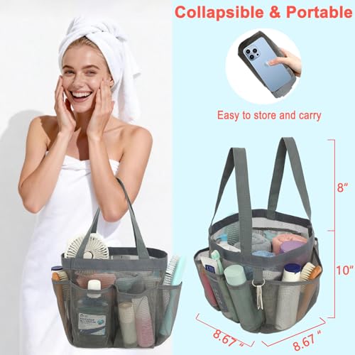 Fammart Mesh Shower Caddy Portable for College Dorm Room Essentials, Odorless Polyester Large Shower Tote Bag with Dual Handles, 8-Pocket Quick-Dry Toiletry Organizer for Travel, Beach, Camping, Gym - color: Multiple Pockets, 1 Pack - Grey