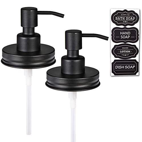 Amolliar Mason Jar Liquid Soap Dispenser Lid, Lotion Soap Pump, Black 2Pack | Rust Proof Stainless Steel Replacement Soap Pump 16OZ Jar, Farmhouse Bathroom Decor, Hand Dish Soap Pump for Bathroom Kitchen - color: Black, size: 2 Pack