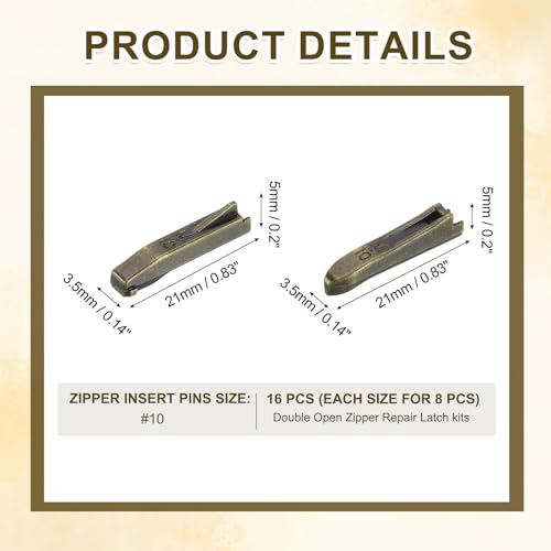 uxcell 8Set Double Open Zipper Repair Latch Kits, #10 Copper Insert Pins Zipper Stopper for Bags Coats Jackets Zippers Repairing Replacement, Bronze - color: Bronze, size: #10