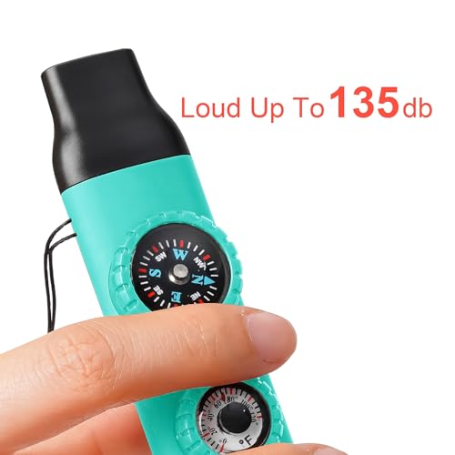 Emergency Survival Safety Whistle，Whistle for Kids with Lanyard,Compass,Thermometer,Ideal for Kayaking, Boating, Hiking, Camping, Climbing - color: TURQUOISE