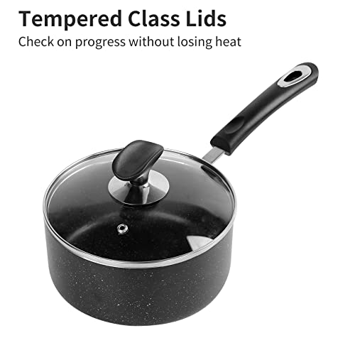 Nonstick Saucepan Set - 2 Quart and 3 Quart,Ultra Non Stick Sauce Pan Small Pot with Glass Lid,Great for Home Kitchen Restaurant,Black - size: 2+3 sets