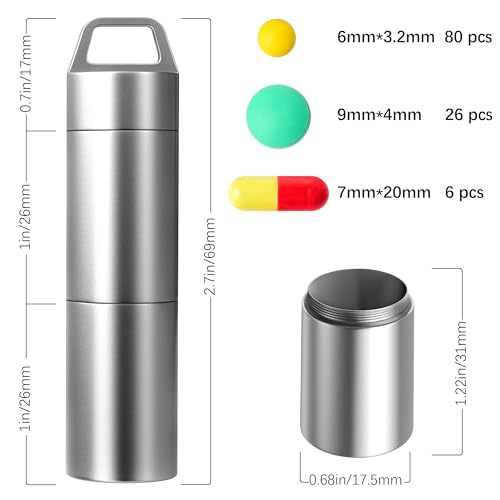 Small Pill Case (2 Compartments Design), Portable Metal Pill Holder Keychain Waterproof Pill Box Container Mini Stainless Steel Pill Organizer for Travel Purse Pocket - size: Medium