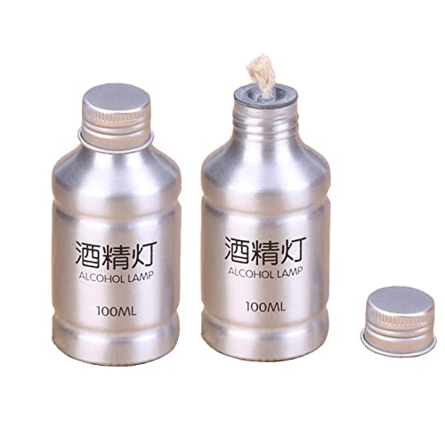 2 Packs Portable Alcohol Burner Lamp Case 100ml Aluminum Alloy Stoves Alcohol Lamp for Outdoor Hiking Picnic Lab Equipment - Silver - size: Silver 2Pcs