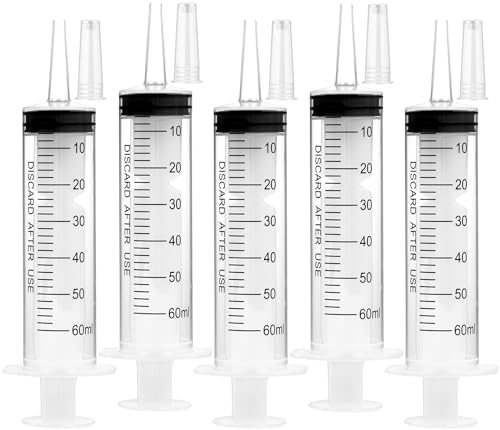 5 Pack 60ml Syringes with Cap, Sterile Syringe Individually Packaged for Labs, Liquid Measuring, Feeding Pets,Oil or Glue Applicator - size: 60 ml