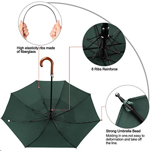 G4Free 52/62inch Golf Umbrella Windproof Large Stick Umbrella Wooden Handle - color: Dark Green, size: 52 inch