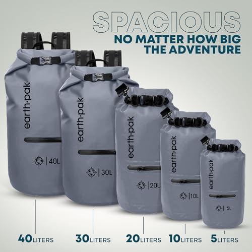 Earth Pak Waterproof Dry Bag with Zippered Pocket - Waterproof Dry Bag Backpack Keeps Gear Dry - color: Gray, size: 5L