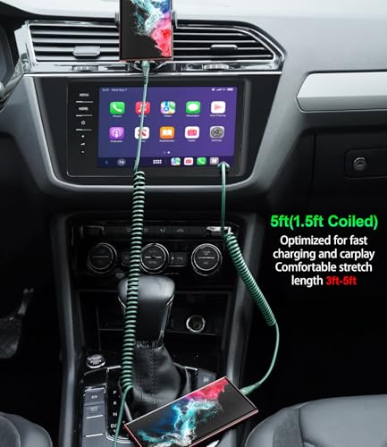 USB C Cable Fast Charging 60W 5FT 2Pack Coiled USB A to USB C Cable for Car | iPhone USB C Cable USB to Type C Charging for iPhone 17/16/15 Pro Max/Samsung Galaxy S20 S10 and More USB C Devices-Green - color: Green, size: 5FT, style: USB A to USB C
