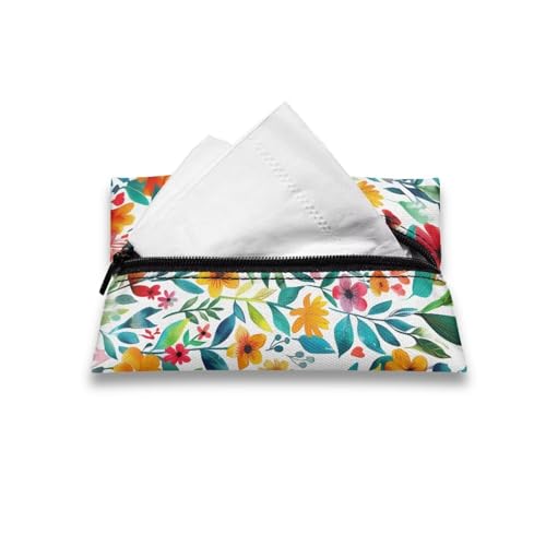 Flashideas Wildflower Reusable Tissue Holder Fabric Purse Zipper Enclosed Coins Tissue Pouch Soft Tissue Holder for Purse Travel Tissue Holder for Bag Car Office Home - color: Wildflower