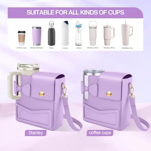 Crossbody Bag for Stanley Cup Purse, Outdoor Portable Water Bottle Holder with Adjustable Shoulder Strap - color: Purple