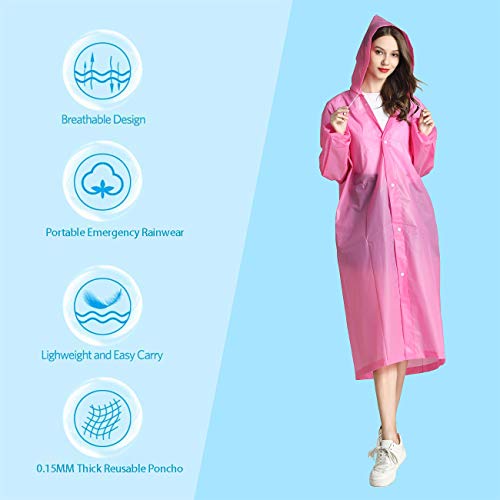 HLKZONE Raincoat, 2 Pack Rain Ponchos for Adults Travel Rain Jacket Packable Rain Coats for Women with Drawstring Hood - color: D-rose