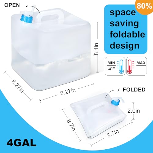 2 Pack Collapsible Water Container with Spigot, Foldable Cube Water Jugs Portable Water Storage for Outdoors Camping Hiking Disaster Preparedness & Survival Gear 1.4/2.6/4/5.3 Gallon - size: 4Gallon, style: Stylea