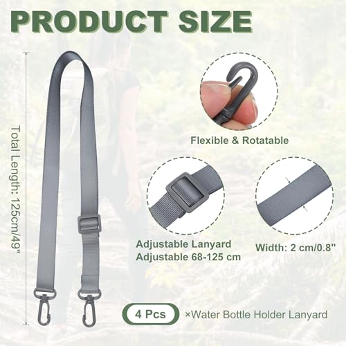uxcell Polyester Water Bottle Holder Lanyard Sling Strap Adjustable Water Bottles Holder Shoulder for Camping - color: Gray