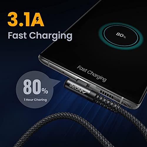 AINOPE USB C Cable Right Angle (2-Pack, 10ft+10ft) 3.1A Type C Charger Fast Charging, Resistant Nylon Braided USB A to USB C Charger Cable (Black) - color: Black, size: 10FT+10FT