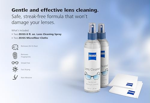 ZEISS Lens Care Pack – 2x 8oz Streak-Free Lens Spray and Microfiber Cloths for Eyeglasses and Optics - size: 8 Fl Oz (Pack of 2)
