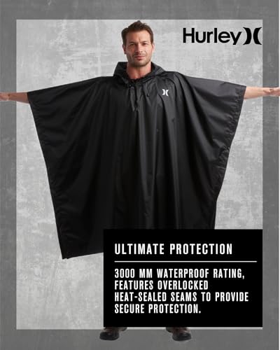 Hurley Ponchos Adult Rain Ponchos Waterproof Lightweight Packable Rain Top | Compact Packable Design for Hiking, Camping and Emergencies, Waterproof Coverage That Stows Easily in a Bag - color: Black