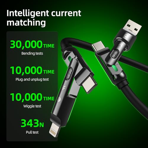 MFish USB C to USB C Cable, 240W 4 in 1 Charging Cable, Black, 6.6FT | Carrying Case, USB-A & USB-C to USB-C/Lightning, For iPhone 17/16/15/14, MacBook, iPad, Laptop, Samsung S25/S24 - color: Black, size: 6.6FT(Upgraded)