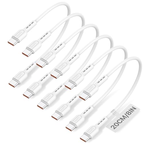 SOOPII 6-Pack Short USB C to USB C Cables,8Inch/0.7Ft 100W Type C Fast Charging Cables,Compatible with lPhone,Galaxy,lPad,MacBook,Charging Station and Power Bank Accessory(White) - color: White, size: C to C-6P(100W)