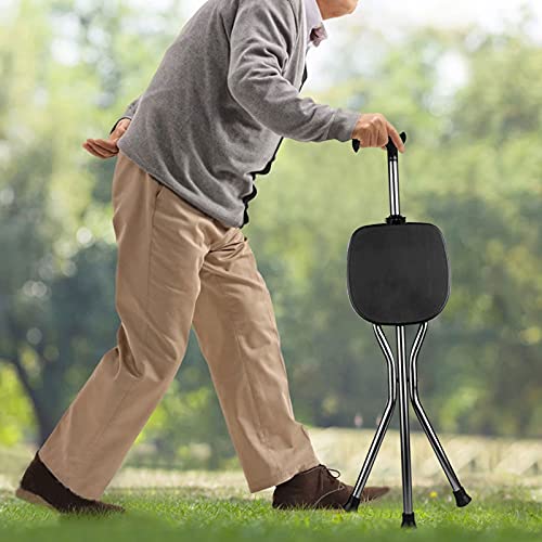 Yayayo Hold 440 lbs Folding Canes with Seat Walking Stick Height Adjustment Cane Seat Capacity Frosted Handle with Magnetic Therapy Stone Crutches Stool - color: Square Black