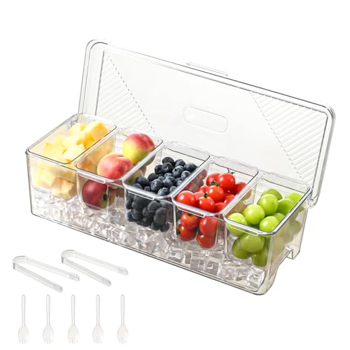 Large Chilled Condiment Caddy,Stackable Chilled Condiment Containers Server with Lids for 5 Removable Compartments (5 Containers, 1 pack) - size: 1 pack