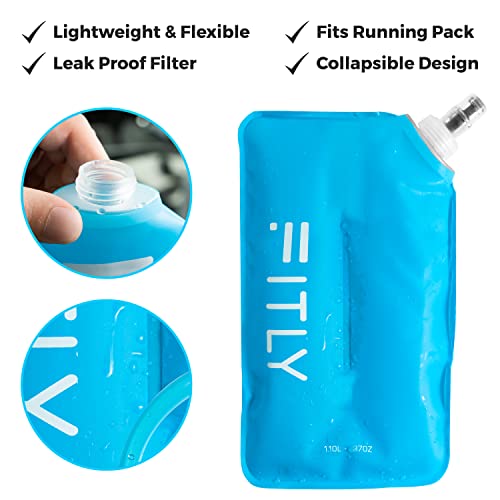 FITLY Soft Flask - Shrink As You Drink Soft Water Bottle for Hydration Pack - Folding Water Bottle Ideal for Running, Hiking, Cycling, Climbing & Rigorous Activity - color: Blue, size: 37 Ounces