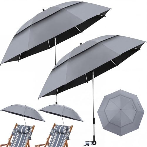 Nuanchu 2 Pack 49" Double Canopy Beach Umbrella with Clamp - color: Grey