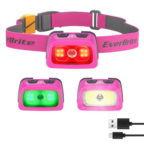 EverBrite 350LM Rechargeable Headlamp with Red White Green Light - color: Rose Pink