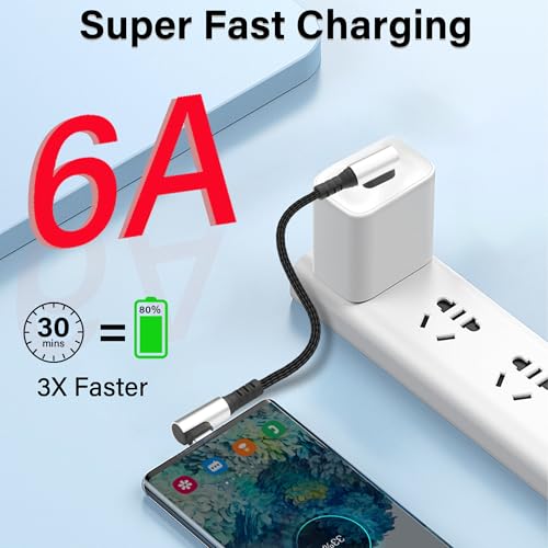 Short USB Type C Charging Cable USB A to C Cable 6A Fast Charging Cord 90 Degree Type C Charger Cable for Car Cell Phone Tablet and USB C Devices 9.8in (Right Angle A to Right Angle C) - style: Right Angle A to Right Angle C