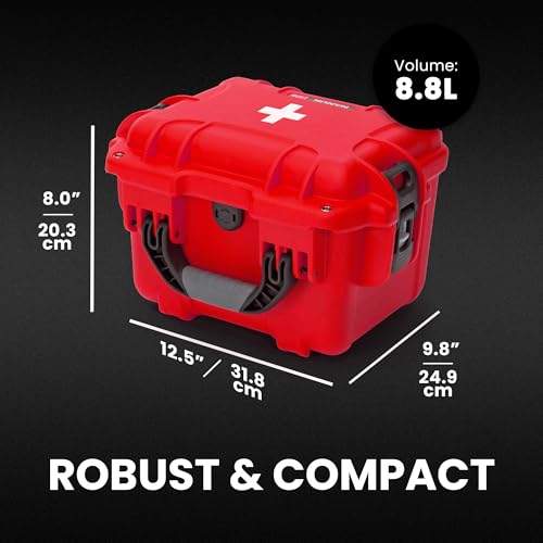 NANUK 908 Waterproof First Aid Box Empty – Durable, Medical First Aid Organizer Case, IP67-Rated, Dustproof, Impact-Resistant, and Floats (9.5" x 7.5" x 7.5") – Red - size: 908 - Empty