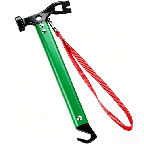 Carbon Steel Aluminum Camping Hammer, 12" Small Lightweight Three-in-One Functional Tent Stake Hammer for Hiking Kit Green - color: Green