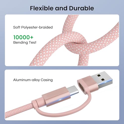 Basesailor 4 in 1 USB C to USB C Cable 10ft for iPhone 17 16 15 14 Plus Max - color: Pink, size: 10FT/3M