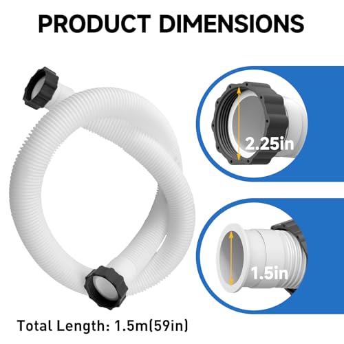 2 Pack 1.5" Pool Pump Hose for Intex Sand Filter Pumps & Saltwater Systems, 29060E Pool Filter Hose for Intex & Coleman Above Ground Pools, 59" Long Replacement Hoses, White - color: White