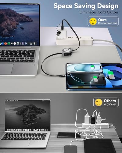3 in 1 Retractable Charging Cable, USB A/C Charging Cable | [60W 2Pack 4Ft] , with Type C/Lighting/Micro USB Ports for Cell Phones/IP/Galaxy/PS/Tablets/iPads - size: A TO 60W:1PACK