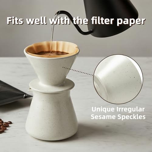 DIF DECO Ceramic Pour Over Coffee Dripper, Reusable Porcelain Portable Pour Over Coffee Maker, Slow Brewing Accessories with 1 Holes for Home, Office, Travel, Camping (Sesame Cream) - color: Sesame Cream
