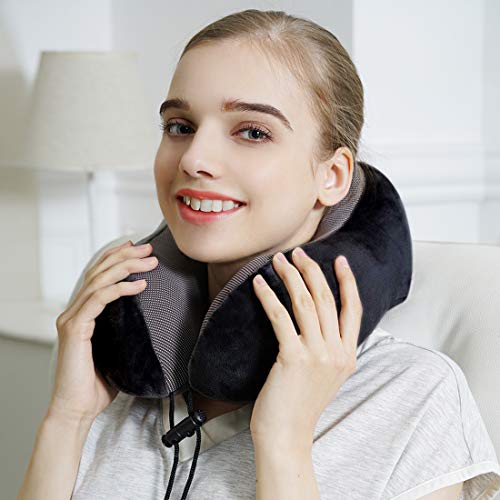 TALLGO Travel Pillow, Best Memory Foam Neck Pillow Head Support Soft Pillow for Sleeping Rest, Airplane Car & Home Use (Black) - color: Black