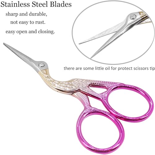 BIHRTC 3.6" Embroidery Scissors,Sharp Tip with Leather Case for Sewing | Pointed Stainless Steel Tip, Includes Leather Cover for Cross-Stitch,Threading,Handcraft,Art Work,DIY,Crafting - color: Yellow Pink, size: 3.6inch
