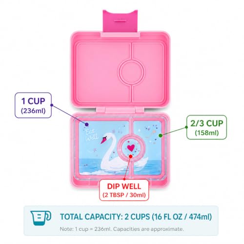 Yumbox Leakproof Snack Box - Power Pink (Swan Tray) | Leakproof, BPA-Free, 3-Compartment Snack Container, Easy-open Latch, Kid-Friendly - color: Power Pink Swan